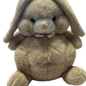 Vintage Kel-Toy Snuggle Bunny Pink Plush With Floppy Ears Easter Decor 16” Tall